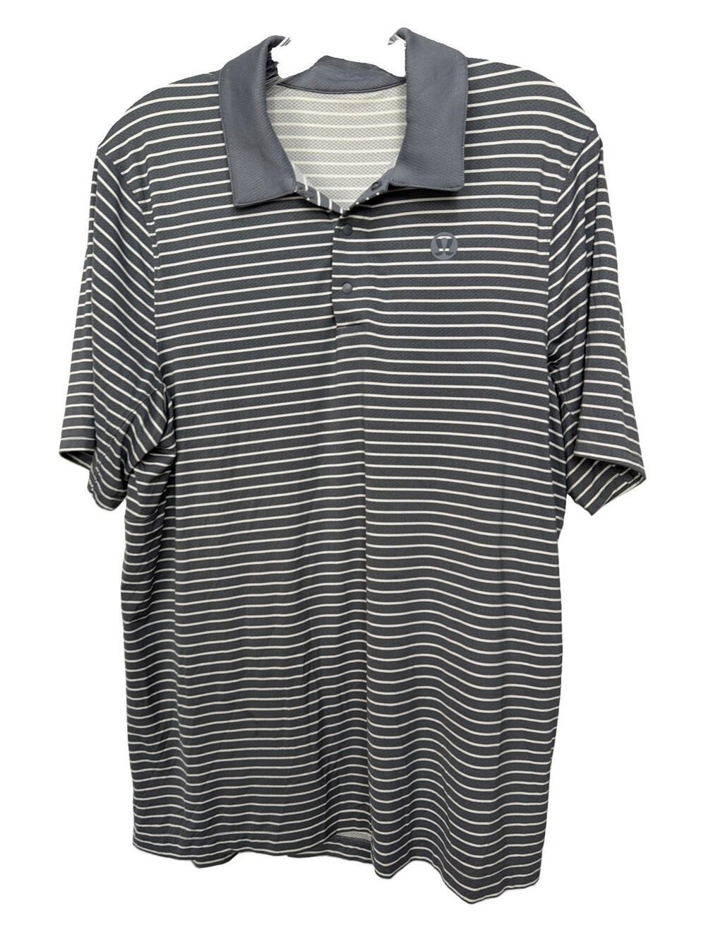 Lululemon Evolution Polo Shirt Mens Gray White Stripe Stretch Golf